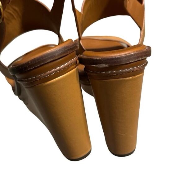 Tory Burch Selby brown Wedge Heels Slip On Size 11 two tone leather sandals - Picture 5 of 10